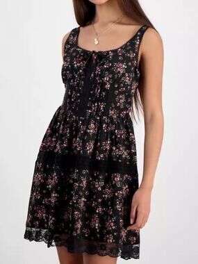 Planet Heart Juniors' Printed Sleeveless Corset Mini Dress S